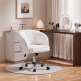 thumbnail image 3 of Alden Design Swivel Faux Leather Office Chair with Tufted Barrel Back, White, 3 of 10
