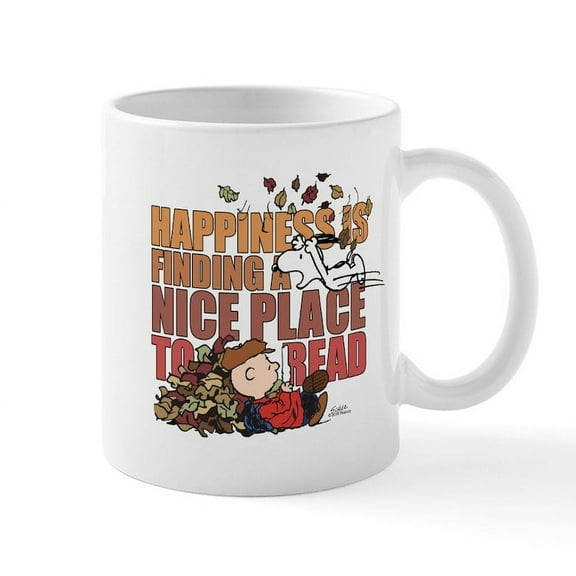 CafePress - Peanuts Fall Reading Mug - 11 oz Ceramic Mug - Novelty Coffee Tea Cup