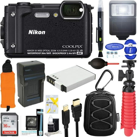 Nikon COOLPIX W300 Digital Camera (Black) with 16GB Memory & Flash Deluxe Accessory Bundle