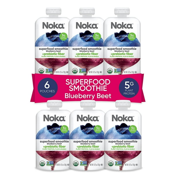 NOKA Superfood Pouches (Blueberry Beet) 6 Pack 100 Organic Fruit And