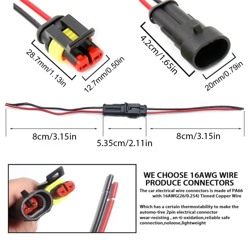 40pcs Waterproof 2Pin Auto Wire Harness Fast Connectors for Vehicle Circuitry