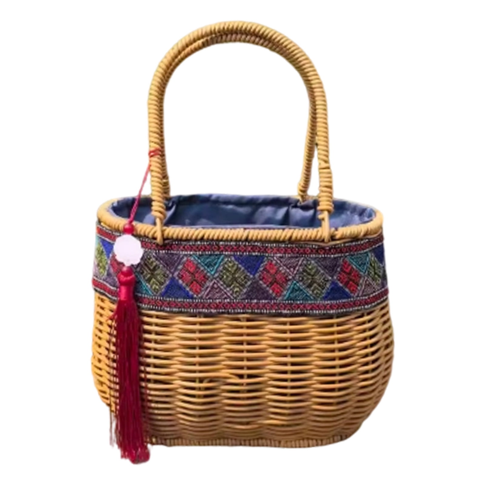 Rattan Wicker Woven Basket with Handle, Portable Garden Harvest Basket Wicker Storage Baskets for Picnic, Easter, Organizing, Gathering Vegetables (Brown, 21x13x16cm)