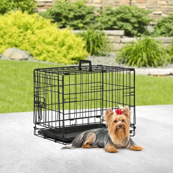 Foldable Metal Dog Crate with Double , Secure Latches, Leakproof Tray for Small Breeds, Black