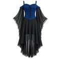thumbnail image 4 of Girls' Halloween Gothic Off-Shoulder Lace Sleeve Party Dress, off-shoulder cut, lace mesh long sleeves, irregular high-low hem, Suitable For Halloween Parties, Themed Costume Events Blue 8-9 Years, 4 of 7