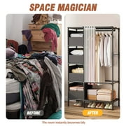 Clothes Rack, Portable Closet, Freestanding Closet Organizer with Curtain, 4 Tier Garment Rack for Bed Room, Black