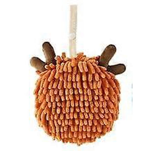 Toalla de mano de chenilla con bola afelpada para niños, bonita toalla de mano con lazo para colgar, toalla de cocina de microfibra, toalla de mano para baño, color naranja, 18 x 18 cm