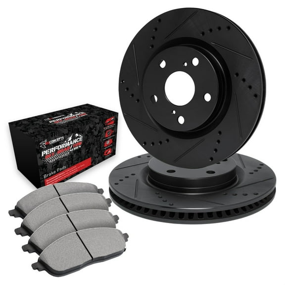 R1 Concepts Drilled and Slotted Black Disc Brake Rotor Set with Off-Road/Tow Brake Pads WHVN1-47004