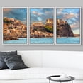 thumbnail image 3 of FCCUYE 3 Panel Framed Canvass Wall Art - Landscape Waterfall on The Cliff Grassland - Giclee Print Gallery Wrap Modern Home Art Ready to Hang - 16"x24"x3 Black, 3 of 6