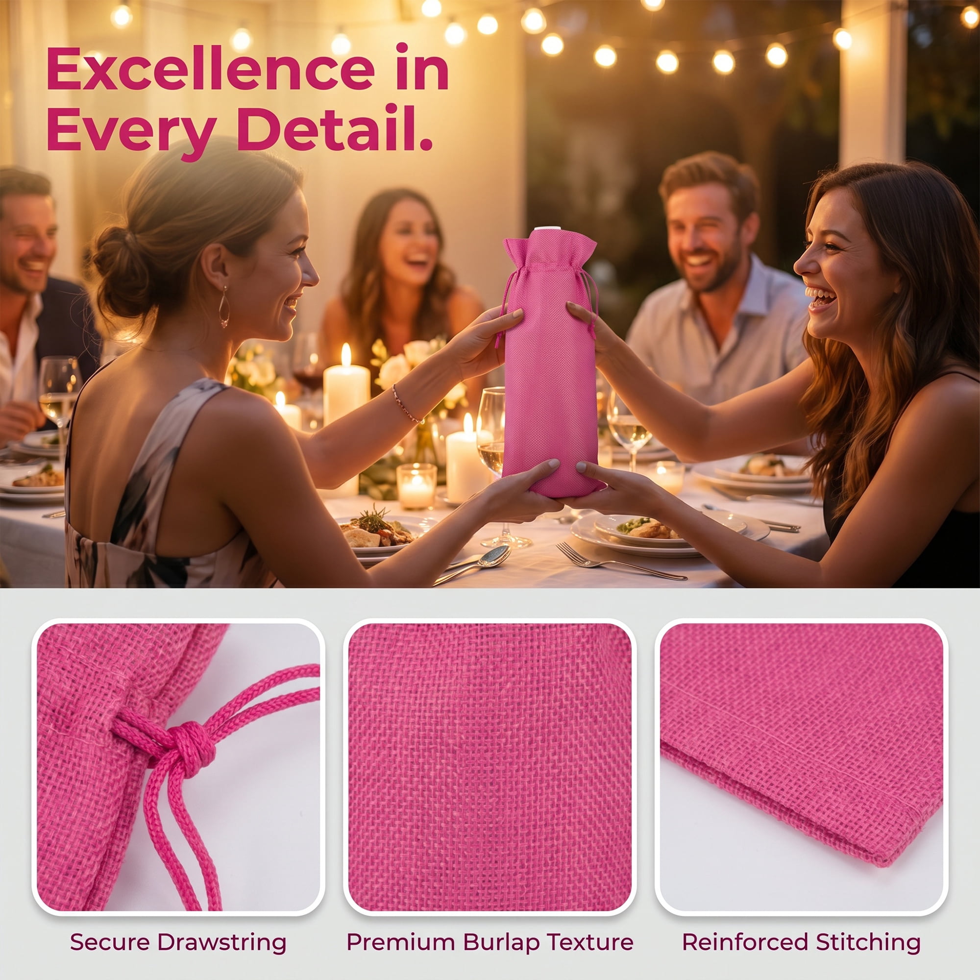 Unique Bargains Elegant Single Wine Bottle Gift Bags with Handles Rose Red 5.9" x 13.8"