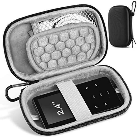 MP3 MP4 Player Case for 2.4 inch MP3 Player, for Gracioso/for ChenFec/for Safuciiv/for RUIZU/for Aiworth and Other MP3 Players Under 2.4 inch, Portable Case with Metal Carabiner Clip Black 2,4 pouces