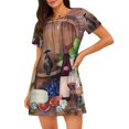 thumbnail image 1 of Balery Bottle Glass Red Wine Camisón de manga corta con cuello redondo para mujer, cómodo y elegante., 1 of 6