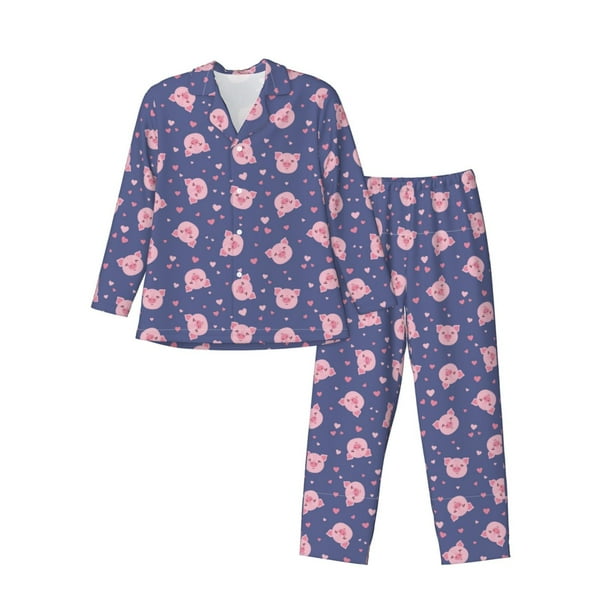 Balery Cute Pig Pijama para Hombre de Dos Piezas con Manga Larga, Conjunto de Dormir y Descanso Suave con Bolsillos-XX-Large