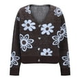 thumbnail image 2 of Trendy Sweater Cardigans Womens Long Sleeve Button Up Flowers Pattern V Neck Casual Soft Cotton Knit Blouse Tops (L, Brown), 2 of 7