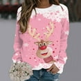 thumbnail image 2 of Fiaer Crew Neck Sweatshirts Women Christmas Deer Snowflake Graphic Tees Funny Xmas Plus Size Baggy Trendy Long Sleeve Tops Pink XXL, 2 of 4