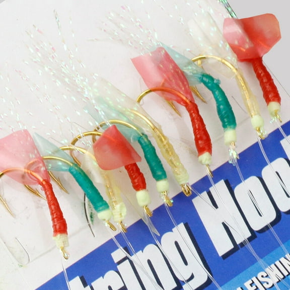 5Pack 10 Hooks Fishing Lure Sabiki Rigs String Hook Flash Salterwater Fishing