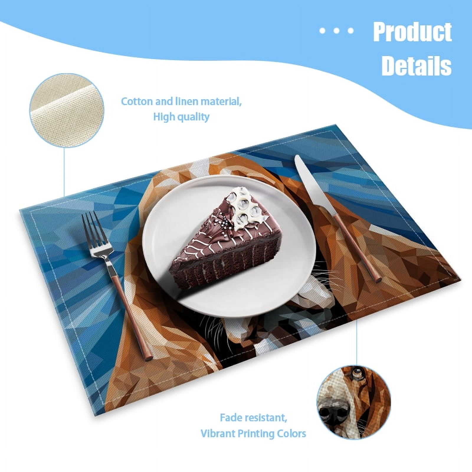 BaHomeck placemats Set of 4 Cute Basset Hound Dog Portrait In The Style Of Modern Digital Art Cotton Linen rectangle Placemats for Kitchen Dining Table Indoor,Outdoor,18*12inch