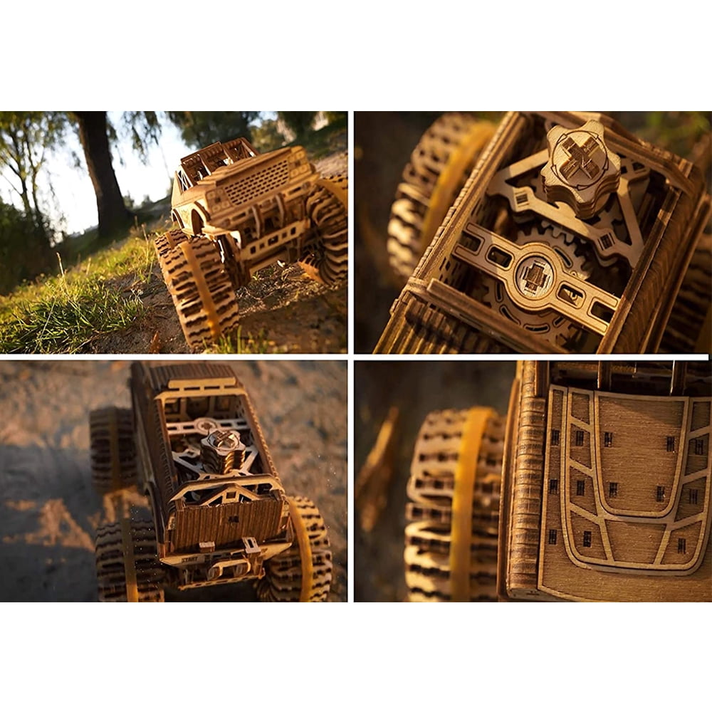 Wood Trick 3D Monster Truck Wooden Toy Car Model Mechanical Building Kit