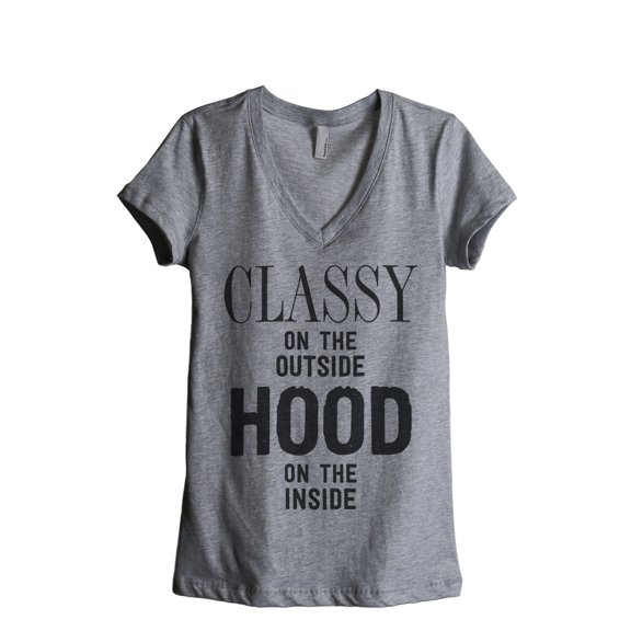Thread Tank Classy Hood Women's Relaxed V-Neck T-Shirt Tee Heather Grey Small
