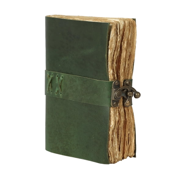TUZECH Vintage Leather Journal – Handmade Buffalo Leather Diary with 200 Deckle Edge Pages – Unlined Writing Notebook for Men & Women – Travel, Sketch & Gift Use (8 x 6 Inches, Green)