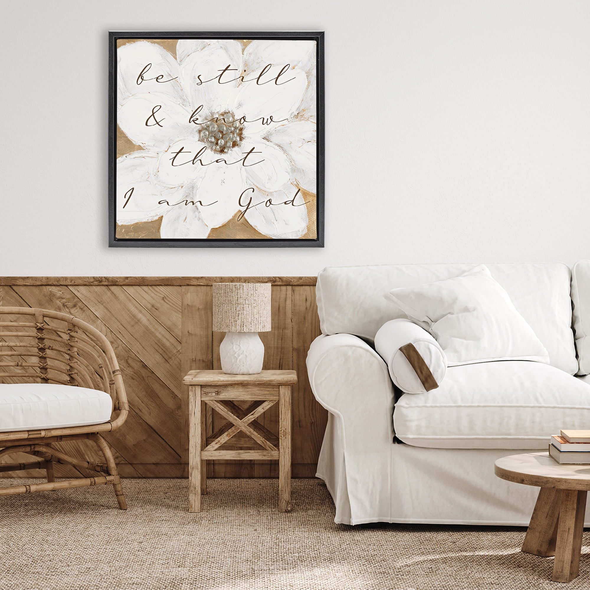 Stupell Industries Be Still with White Magnolia Black Framed Floater Canvas Wall Art, design by Lanie Loreth