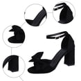 thumbnail image 5 of Rokment Womens Bow Chunky Block High Heels Dressy Sandals for Bride Wedding Ladies Fashion Casual Bowknot Leather Open Toe Ankle Strap Heeled Dress Sandals Summer Black Size 6, 5 of 7