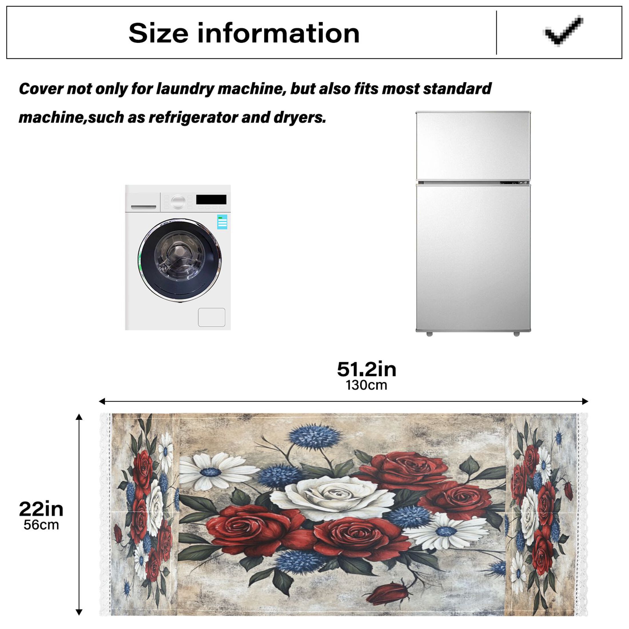 Roses in A VaseWasher and Dryer Covers Dust-Proof and Oil Resistant Fridge Cover with 4 Storage Pockets Washing Machine Top Cover for Laundry Kitchen Home 51.2 x 22 In