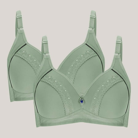 Wayzton 2 PCS Bras for Older Women  Front Closure Bras Plus Size Full Coverage Sexy Plunge Underwire Unlined Bra Save Big Green 40