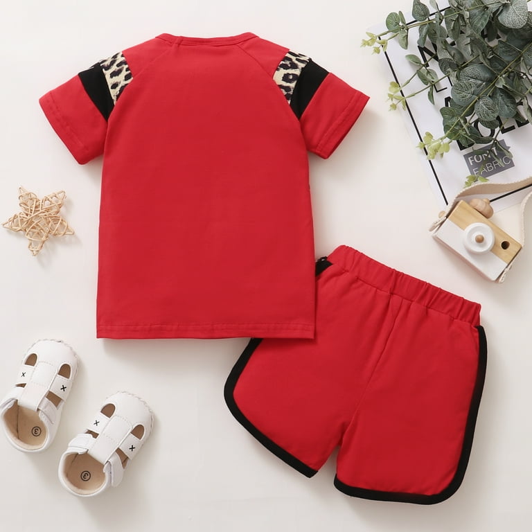 Toddler Girl Clothes 18 Months Girl Clothes Short Sleeve Shirt Shorts Set Baby Clothes Girl Leopard Print Summer Infant Girl Clothes 12 18 Months Red