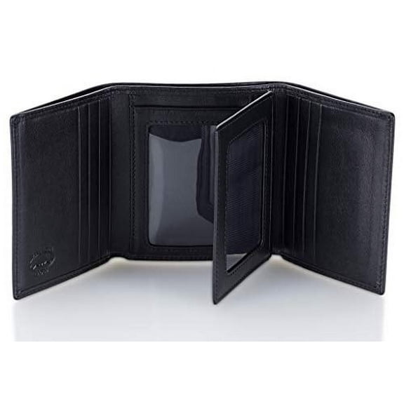 Stealth Mode Leather Trifold RFID Wallet For Men With Flip Out ID Holder (Black)