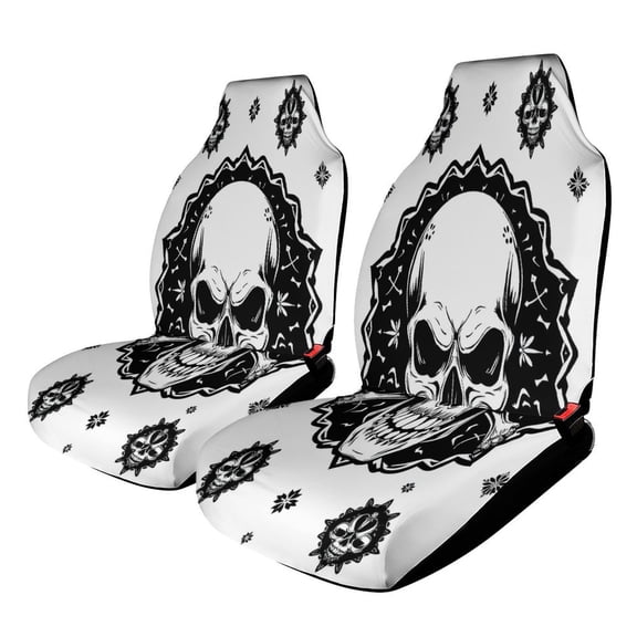 Car Seat Covers Ornate Skull Mandala Design 2 Piece Soft Bucket Auto Seat Protector Universal Fit for SUV Sedan Van
