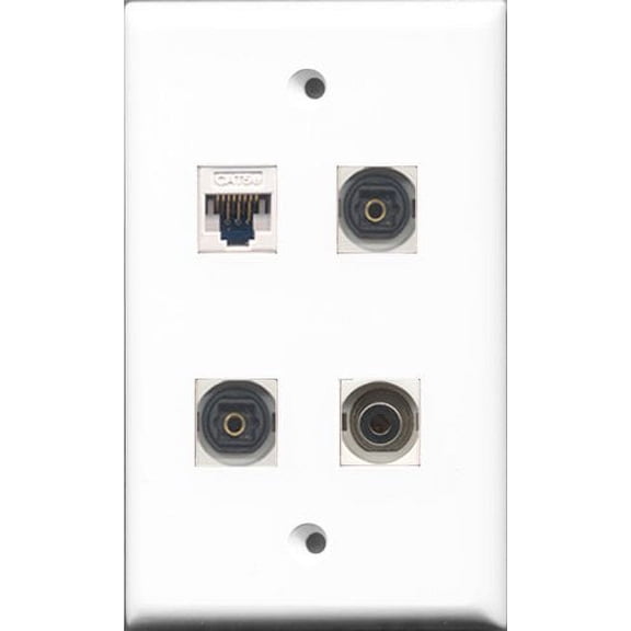 RiteAV - 2 Port Toslink and 1 Port 3.5mm and 1 Port Cat5e Ethernet White Wall Plate