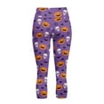 thumbnail image 5 of SCRAWLGOD Halloween Skull Bat Pumpkin Spider Print Violet Capri Leggings for Women - Slim High Waisted Capris Tummy Control Yoga Pants with Pockets Breathable Workout Cycling Cropped Tights, XXL, 5 of 7