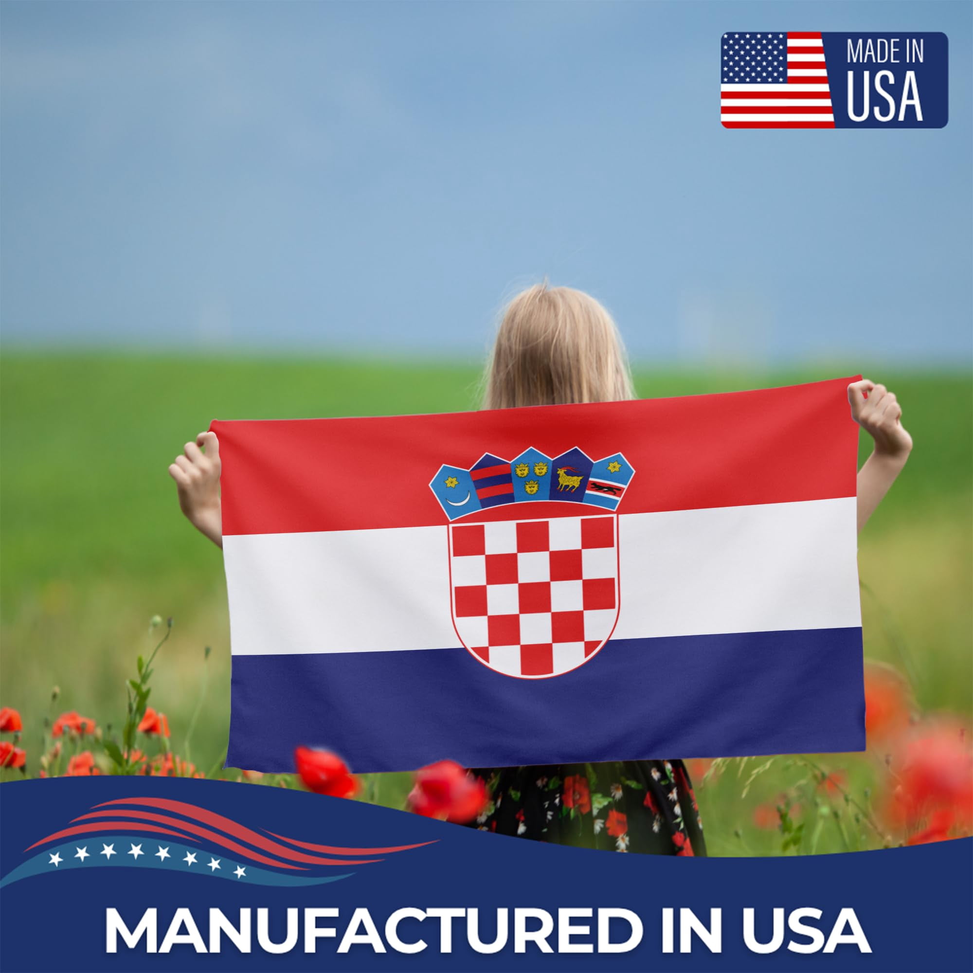Croatia Outdoor Flag (1x1.5ft) by DreamController - Durable, Fade-Resistant Polyester, Double-Stitched, Brass Grommets - HD Printed Southern Europe Flag - Made in USA