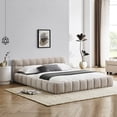 thumbnail image 3 of Queen Size Upholstered Platform Bed with Thick Fabric, Chenille Fabric Grounded Queen Size Bed Frame with Headboard and Solid Frame, Wooden Slats Support, No Box Spring Needed, Beige, 3 of 9
