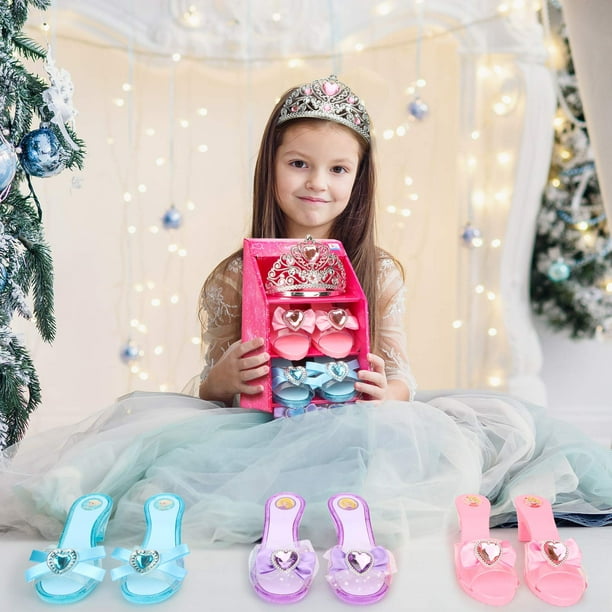 Mastom Girls Play Set Fashion Princess Dress Up Shoes and Tiara 3 Pairs of Shoes 1 Tiara Role Play Collection for Little Girls