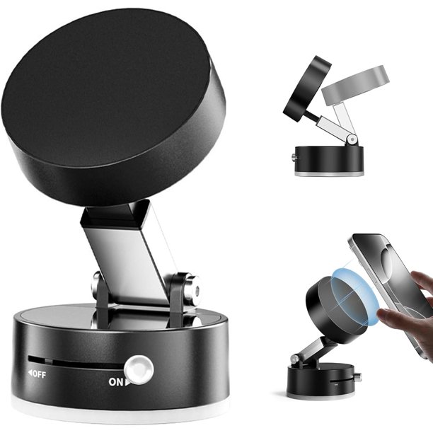 Soporte Magnético para Celular, Soporte Giratorio Retráctil Ajustable para Teléfono Móvil, Soporte Magnético para Teléfono para Todos los Teléfonos Móviles Base con Fuertes Ventosas (Rosa),Negro