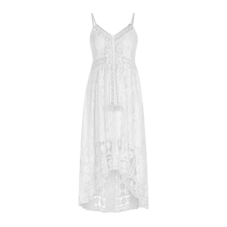 BSDJILFG Lace Dress for Women Crochet Knit Summer Boho Dress Spaghetti  Straps Bodycon Flowy Sundress - Walmart.com