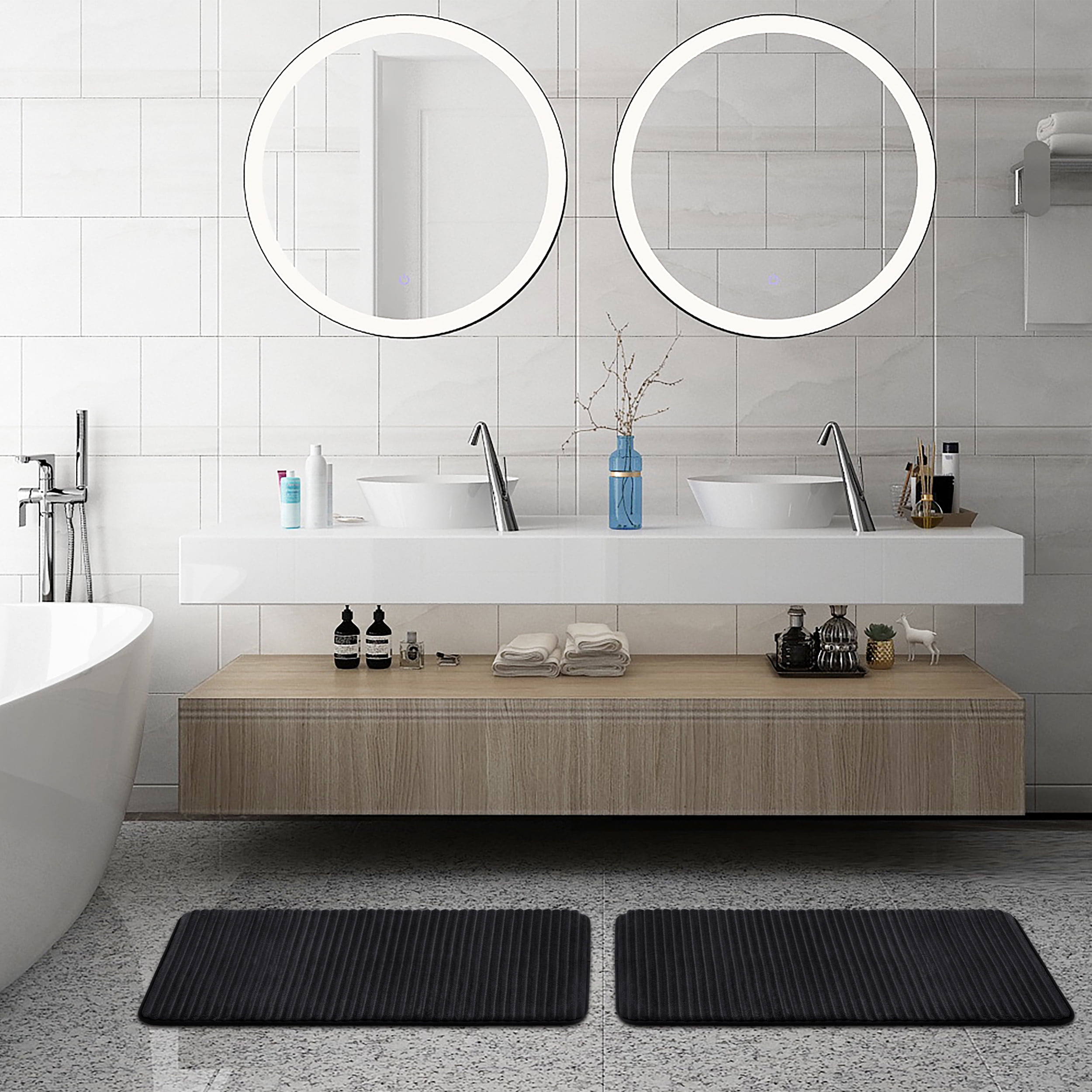 Mainstays Black 2-Piece Performance Foam 20"x 32" Bath Rug Set