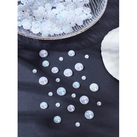 300Pcs 3 Styles Plastic Imitation Pearl Cabochons Half Flatback Pearls White Flat Back Pearl Beads Half Round Imitation Pearls for DIY Craft Bead Earring Necklace Nails Phone Shoes Plastic