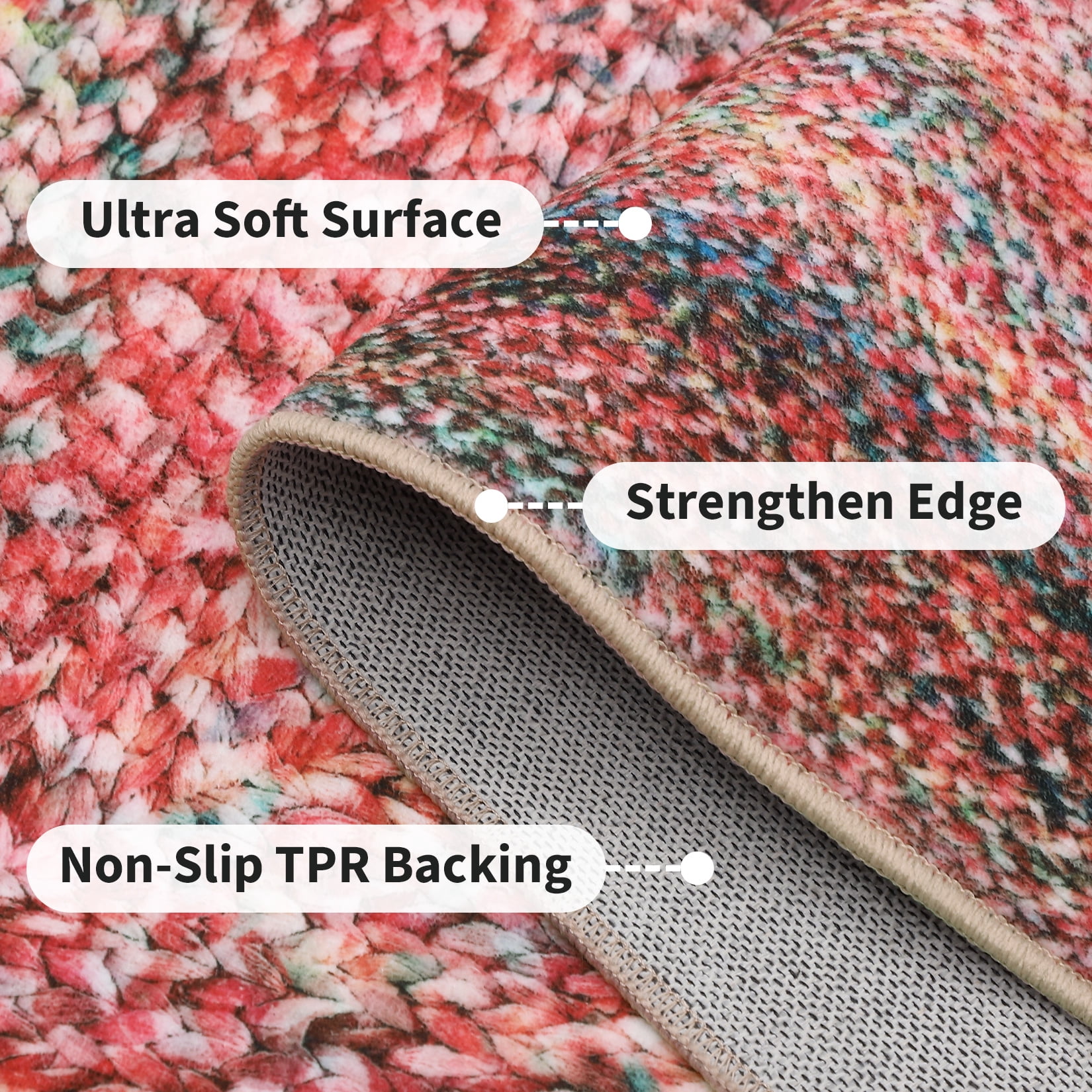 HOMERRY Washable Large Rug for Living Room 8' x 10' Braided Print Modern Bordered Soft Non-Slip Indoor Carpet, Pink