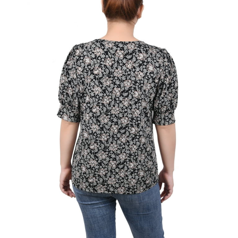 売れ筋商品|||ニューヨークコレクション カットソー トップス レディース Petite Short Sleeve Balloon Sleeve Top Navy NY Collection Petite Short Sleeve Balloon Sleeve Top