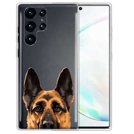 WIRESTER Transparent Soft Gel TPU Clear Case Slim Protective Cover for Samsung Galaxy S22 Ultra 6.8" 2022, Animal Black Tan German Shepherd Dog