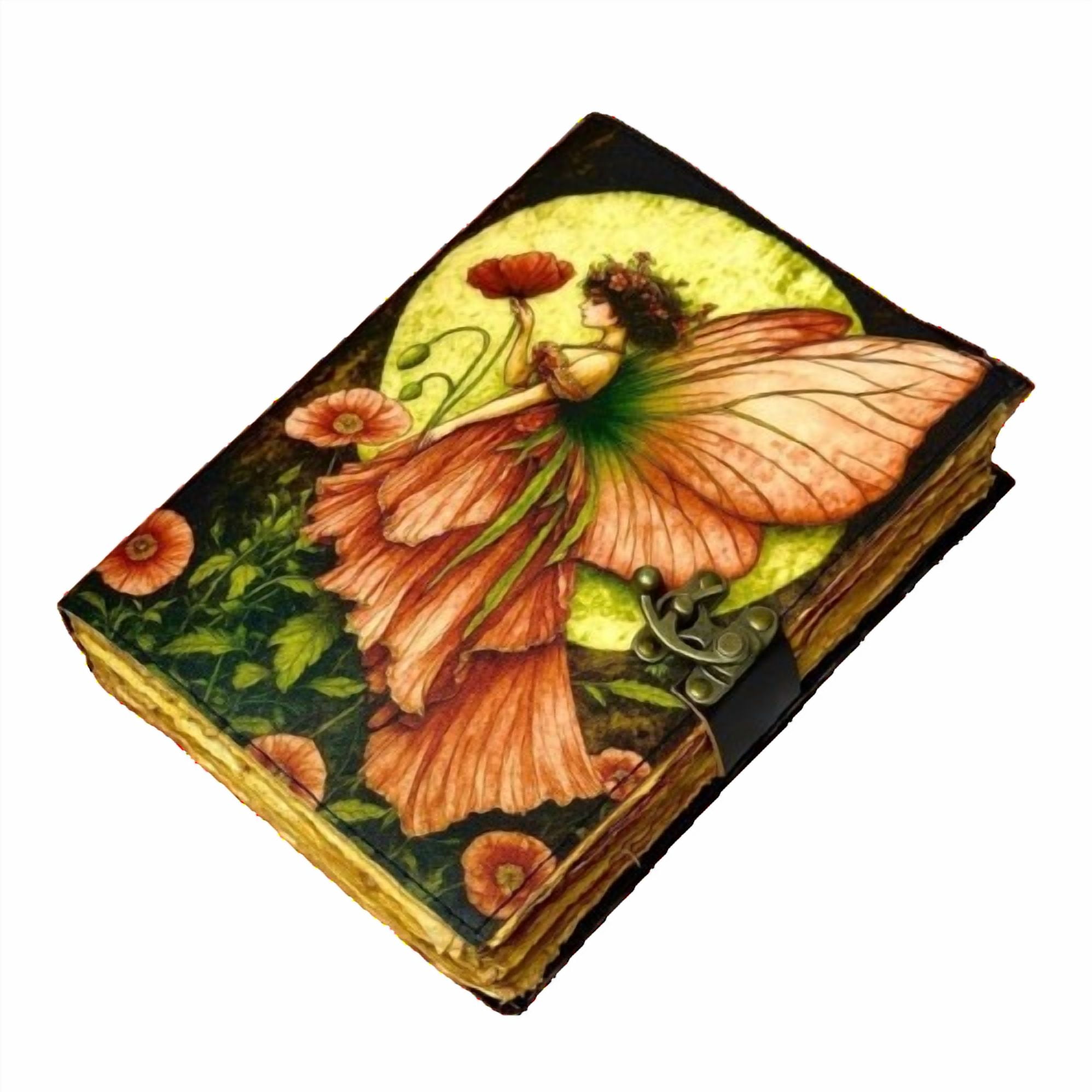 Fairy Leather Grimoire – 200 Pages Book of Shadows, Witchcraft Spellbook, Vintage Wiccan Pagan Gothic Magic Diary,