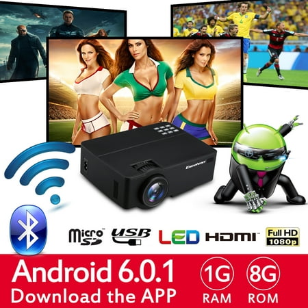 Excelvan E09(E08S) Android 6.0.1 Version Multimedia Home Theater Projector E09 1200 Lumens Support Full HD 1080P 4K Video With HDMI/USB/AV/Headphone/VGA/TF Card