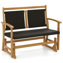 Gymax Patio Rattan Glider Bench Swing Gliding Rocker for 2 w/ Acacia Wood Frame