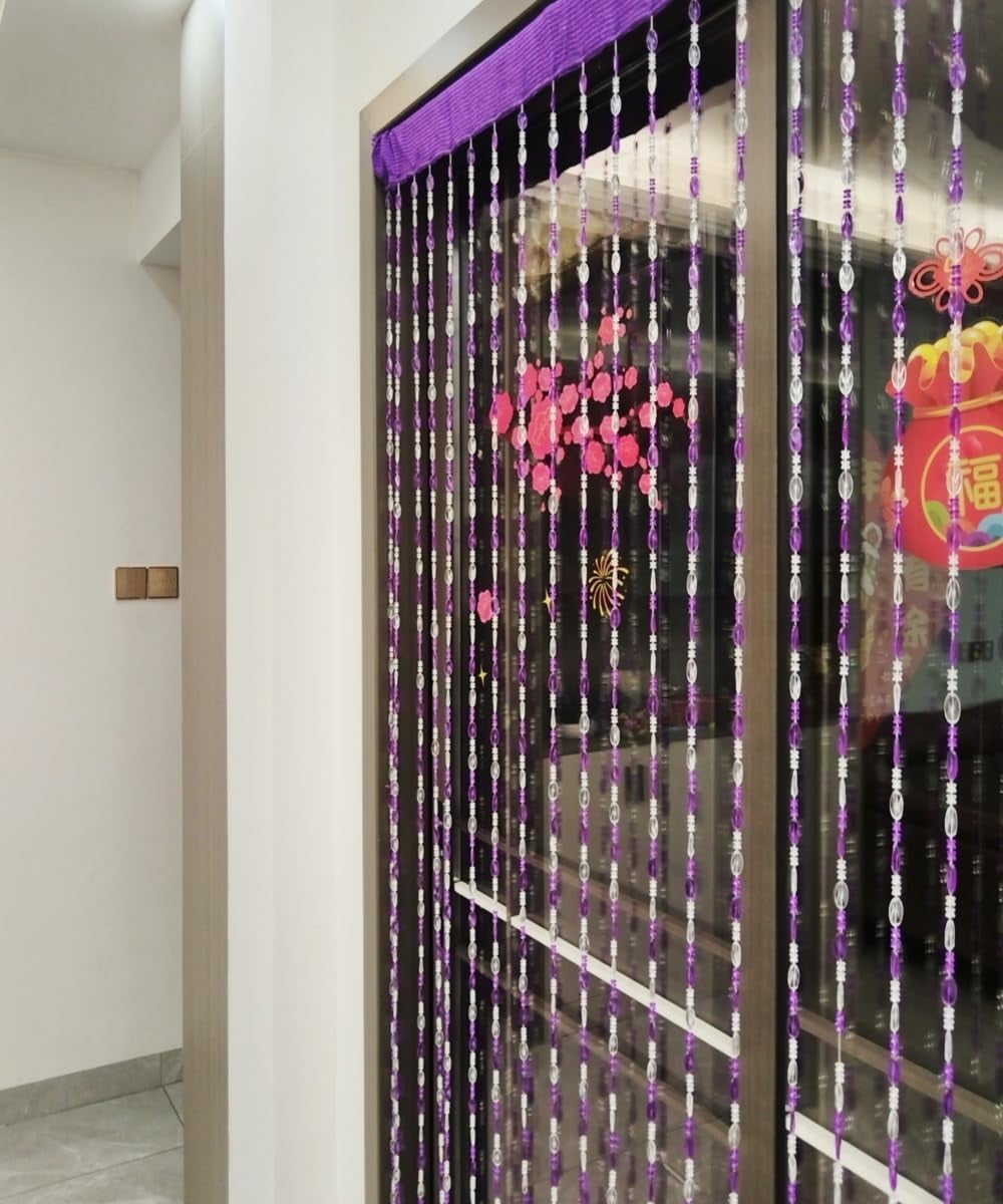 split Beaded Curtain Doorways Acrylic Hanging Door Beads String Curtains Tassel Room Divider Screen Decor for Doorway Window Living Room Wedding (1, Purple, 39 inch x 78.7 inch), ES041