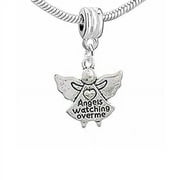 Sexy Sparkles Dangle Charm Angels Watching Over Me European Bead Compatible for Most European Snake Chain Bracelet - Zinc Metal Alloy, Silver plated base