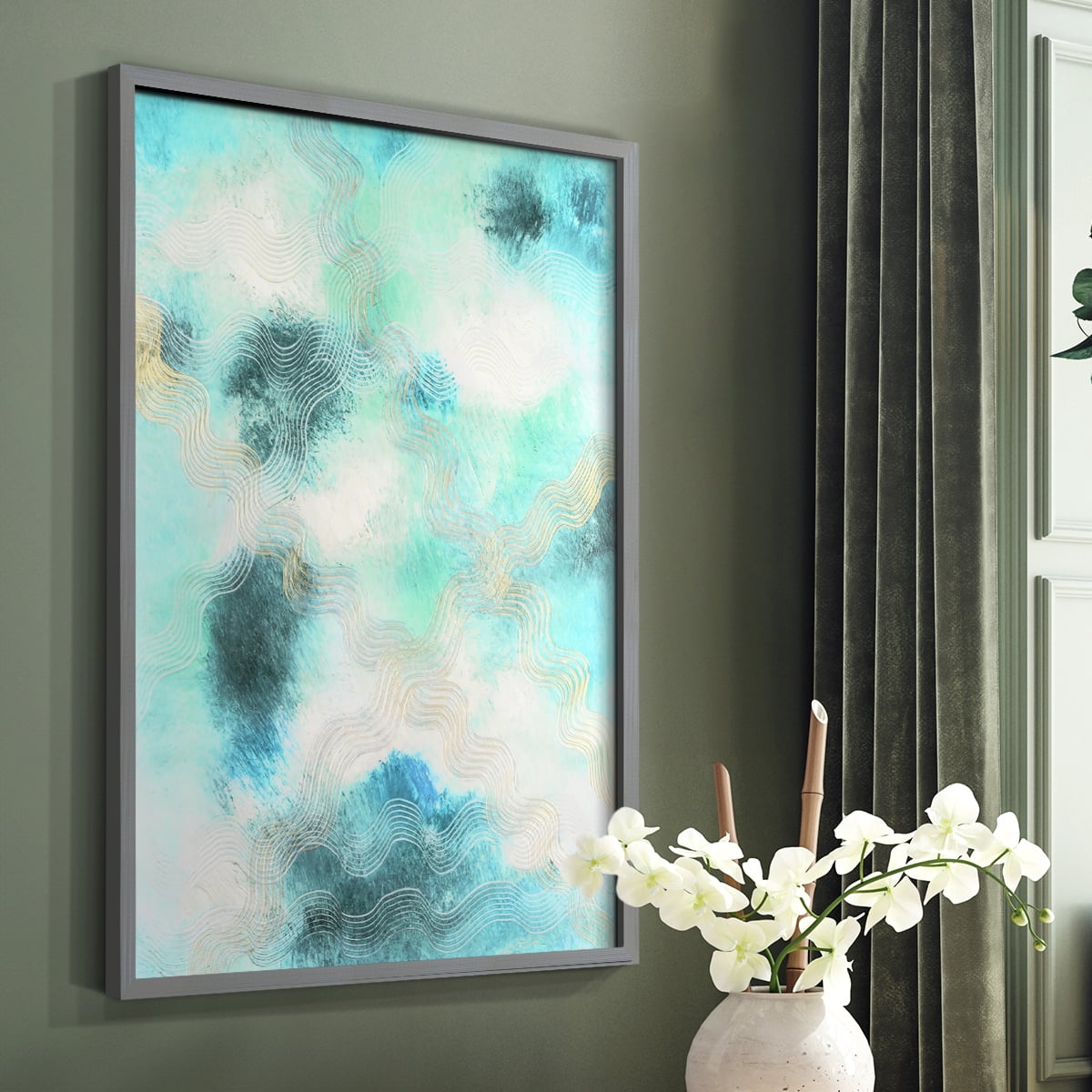 Blue Shift I Framed Print in Gray Solid Wood Framed Print No Nail Hanging