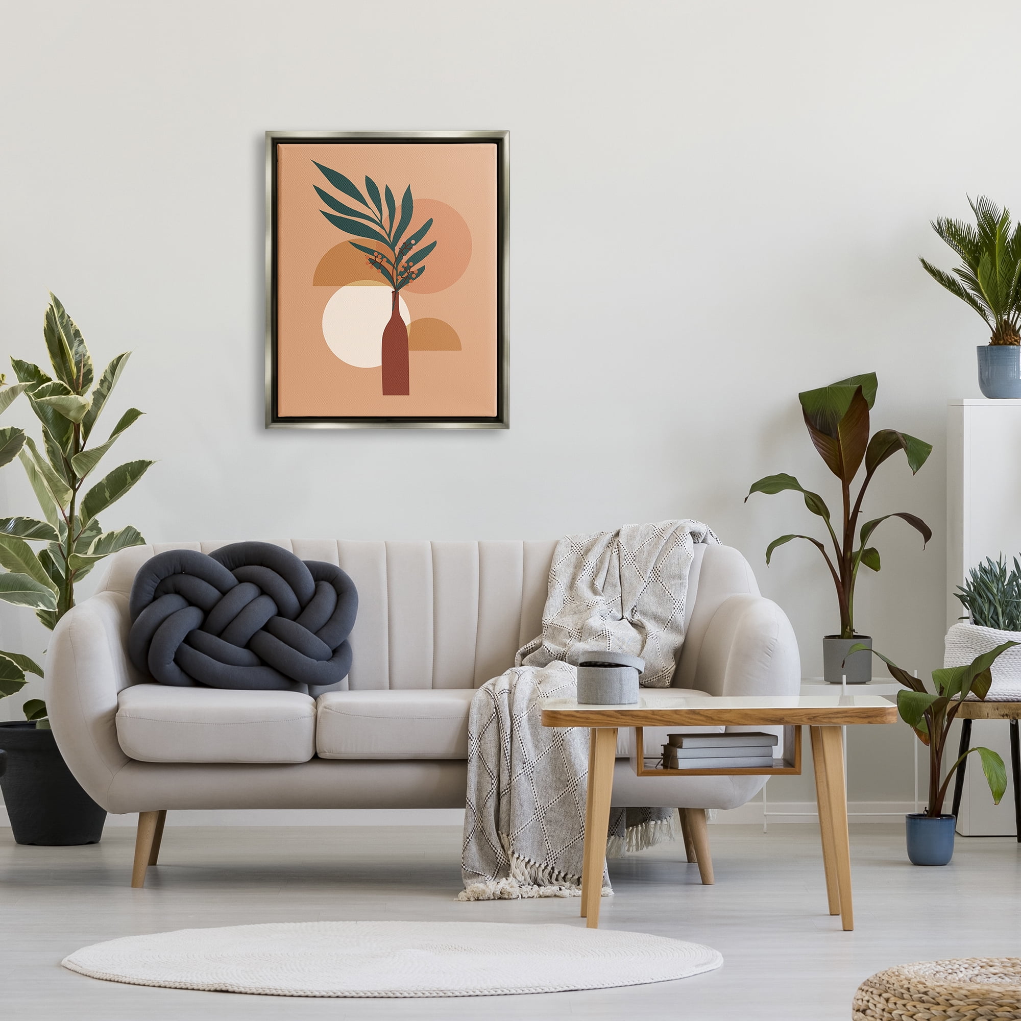 Stupell Industries Botanical Leaf & Shapes Botanical & Floral Painting Gray Floater Framed Canvas Art Print Wall Art, 25 x 31
