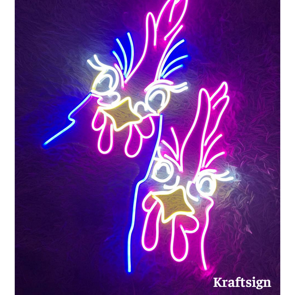 Craftnamesign Chicken Couple Neon Sign, Restaurant Decor, Chicken Wall Art